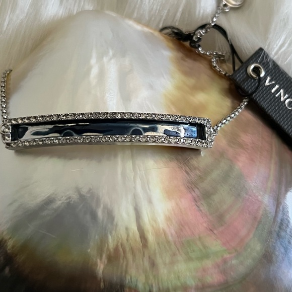 Vince Camuto genuine semi precious blue cloisonné rhinestone edged bolo bracelet - Picture 4 of 12